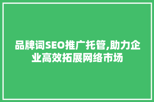 品牌词SEO推广托管,助力企业高效拓展网络市场