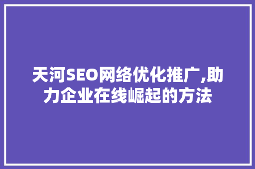 天河SEO网络优化推广,助力企业在线崛起的方法