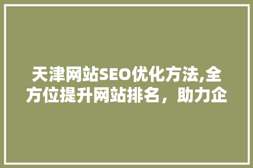 天津网站SEO优化方法,全方位提升网站排名，助力企业腾飞