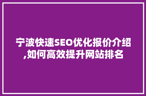 宁波快速SEO优化报价介绍,如何高效提升网站排名