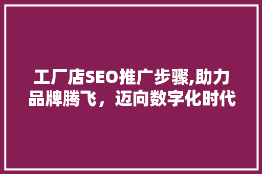 工厂店SEO推广步骤,助力品牌腾飞，迈向数字化时代