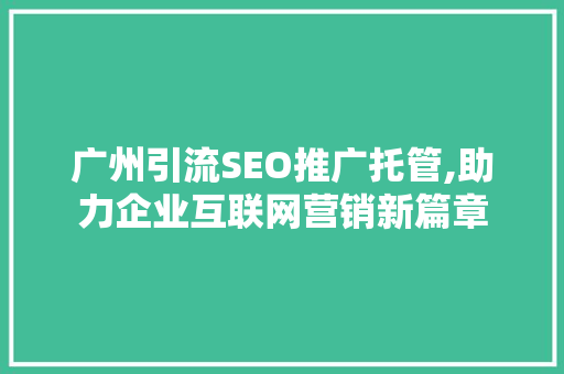 广州引流SEO推广托管,助力企业互联网营销新篇章  第1张