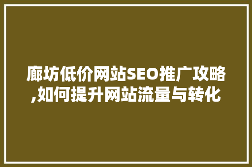 廊坊低价网站SEO推广攻略,如何提升网站流量与转化率