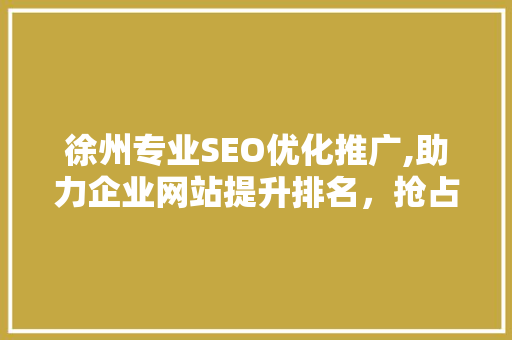 徐州专业SEO优化推广,助力企业网站提升排名，抢占市场先机