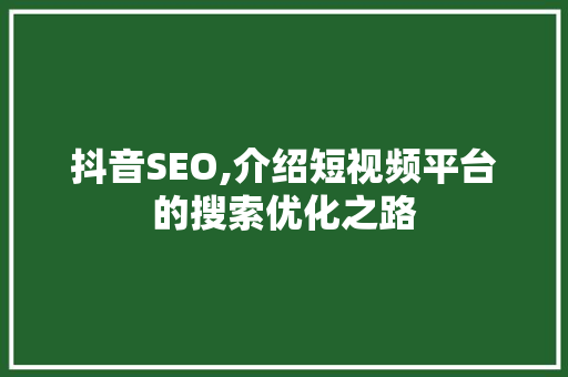 抖音SEO,介绍短视频平台的搜索优化之路