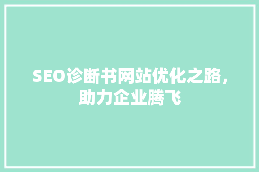 SEO诊断书网站优化之路，助力企业腾飞