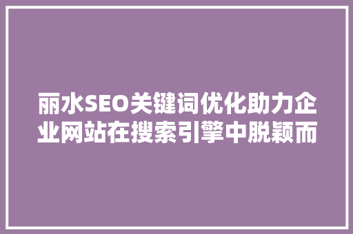 丽水SEO关键词优化助力企业网站在搜索引擎中脱颖而出