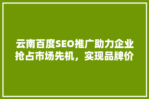 云南百度SEO推广助力企业抢占市场先机，实现品牌价值最大化