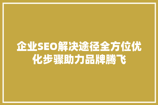 企业SEO解决途径全方位优化步骤助力品牌腾飞