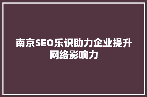南京SEO乐识助力企业提升网络影响力