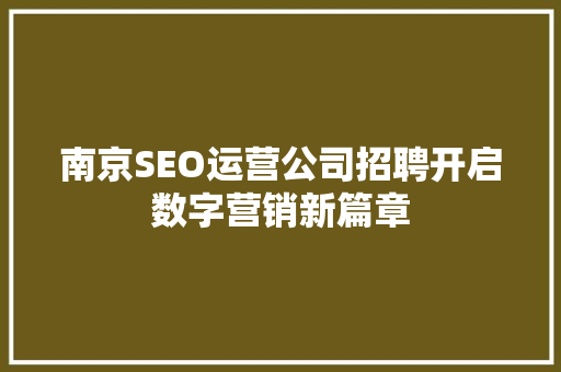 南京SEO运营公司招聘开启数字营销新篇章