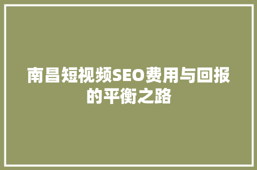 南昌短视频SEO费用与回报的平衡之路
