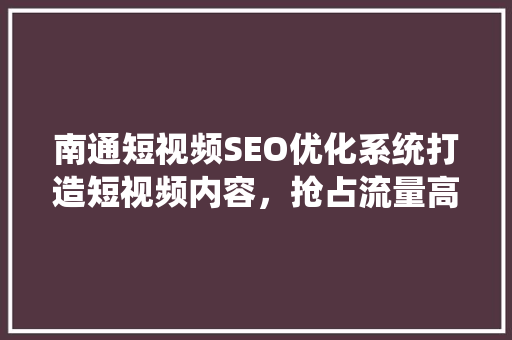 南通短视频SEO优化系统打造短视频内容，抢占流量高地