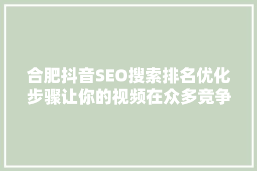 合肥抖音SEO搜索排名优化步骤让你的视频在众多竞争者中脱颖而出