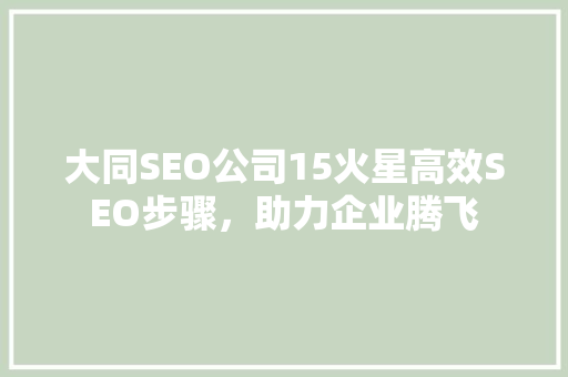 大同SEO公司15火星高效SEO步骤，助力企业腾飞