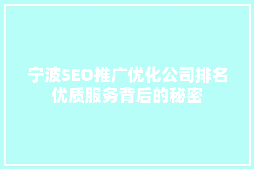 宁波SEO推广优化公司排名优质服务背后的秘密