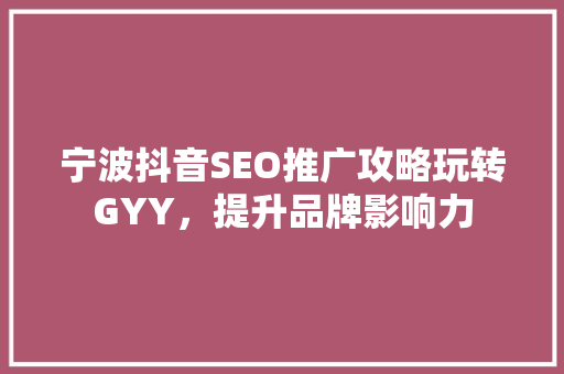 宁波抖音SEO推广攻略玩转GYY，提升品牌影响力