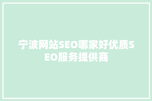 宁波网站SEO哪家好优质SEO服务提供商