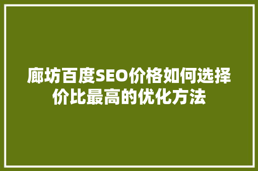 廊坊百度SEO价格如何选择价比最高的优化方法