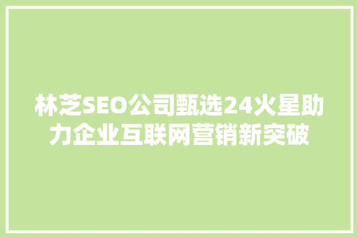 林芝SEO公司甄选24火星助力企业互联网营销新突破