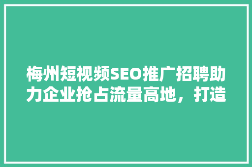 梅州短视频SEO推广招聘助力企业抢占流量高地，打造品牌新名片