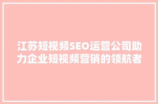 江苏短视频SEO运营公司助力企业短视频营销的领航者