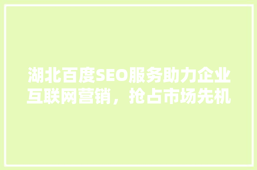 湖北百度SEO服务助力企业互联网营销，抢占市场先机