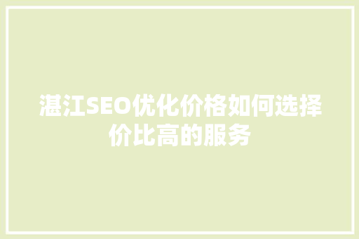 湛江SEO优化价格如何选择价比高的服务