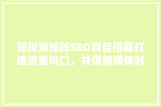 短视频矩阵SEO项目招商打造流量风口，共谋新媒体时代红利