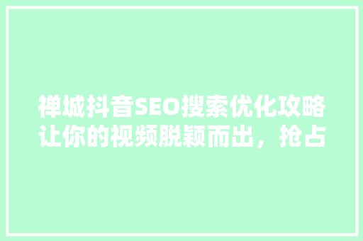 禅城抖音SEO搜索优化攻略让你的视频脱颖而出，抢占流量高地