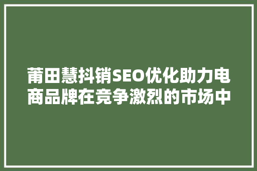 莆田慧抖销SEO优化助力电商品牌在竞争激烈的市场中脱颖而出