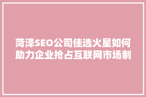 菏泽SEO公司佳选火星如何助力企业抢占互联网市场制高点