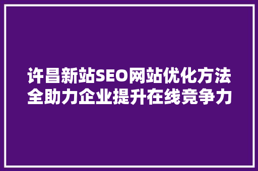 许昌新站SEO网站优化方法全助力企业提升在线竞争力