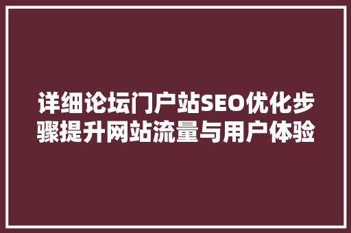 详细论坛门户站SEO优化步骤提升网站流量与用户体验