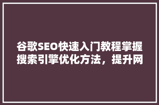 谷歌SEO快速入门教程掌握搜索引擎优化方法，提升网站排名