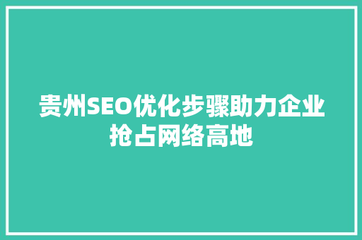 贵州SEO优化步骤助力企业抢占网络高地
