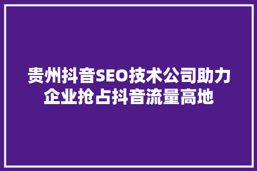 贵州抖音SEO技术公司助力企业抢占抖音流量高地