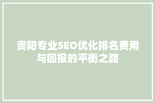 贵阳专业SEO优化排名费用与回报的平衡之路