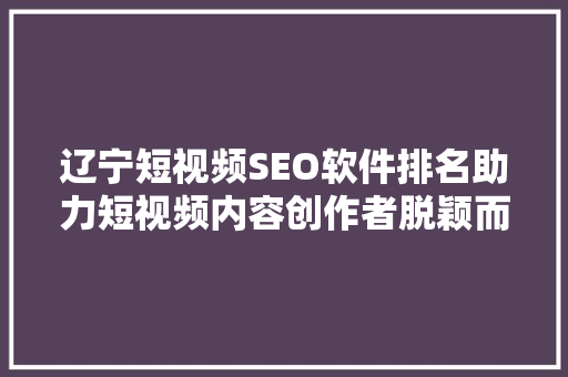 辽宁短视频SEO软件排名助力短视频内容创作者脱颖而出