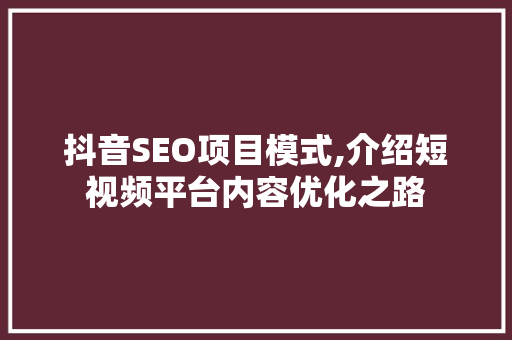 抖音SEO项目模式,介绍短视频平台内容优化之路