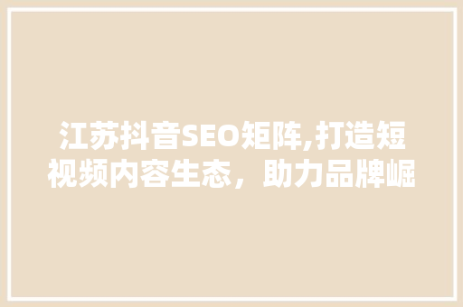 江苏抖音SEO矩阵,打造短视频内容生态，助力品牌崛起
