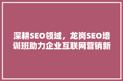 深耕SEO领域，龙岗SEO培训班助力企业互联网营销新篇章