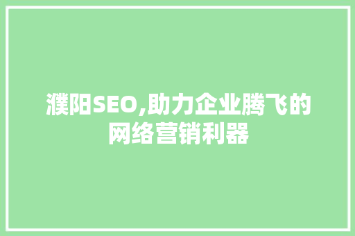 濮阳SEO,助力企业腾飞的网络营销利器