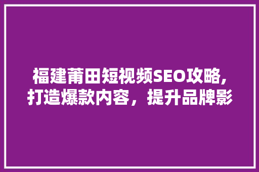 福建莆田短视频SEO攻略,打造爆款内容，提升品牌影响力