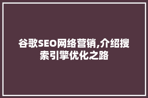 谷歌SEO网络营销,介绍搜索引擎优化之路