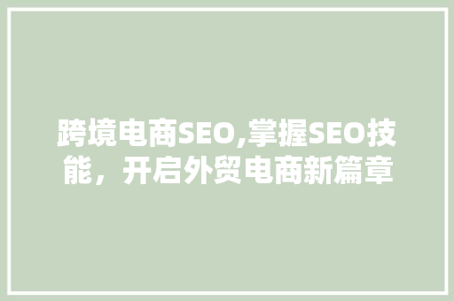跨境电商SEO,掌握SEO技能，开启外贸电商新篇章