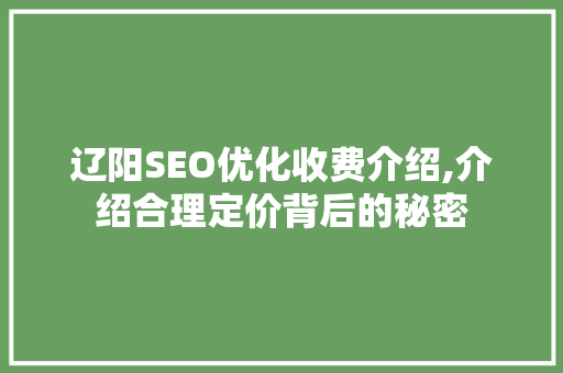 辽阳SEO优化收费介绍,介绍合理定价背后的秘密