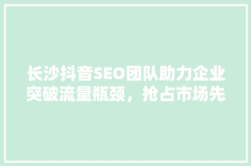长沙抖音SEO团队助力企业突破流量瓶颈，抢占市场先机