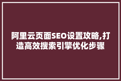 阿里云页面SEO设置攻略,打造高效搜索引擎优化步骤