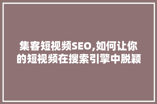 集客短视频SEO,如何让你的短视频在搜索引擎中脱颖而出